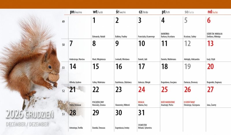 biurkowy kalendarz na rok 2026 