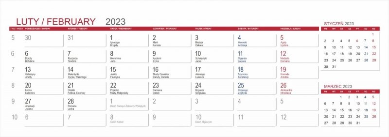 Kalendarium do kalendarza biurkowego z notesami i znacznikami MAXI - luty 2023