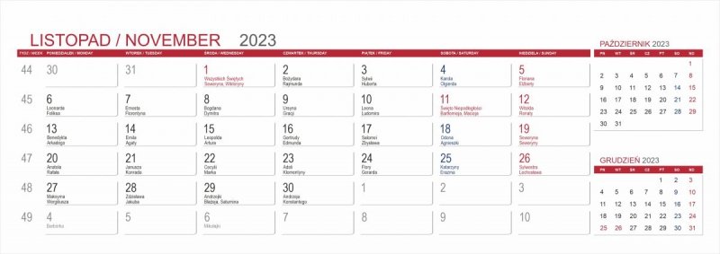 Kalendarium do kalendarza biurkowego z notesami i znacznikami MAXI - listopad 2023