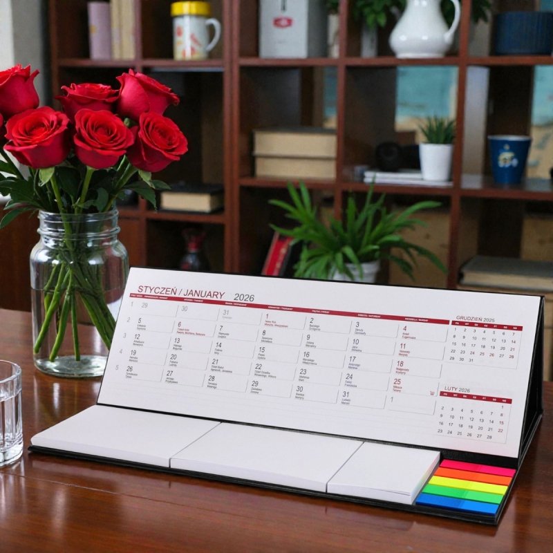 Kalendarz biurkowy z notesami i znacznikami samoprzylepnymi MAXI 2026 biały