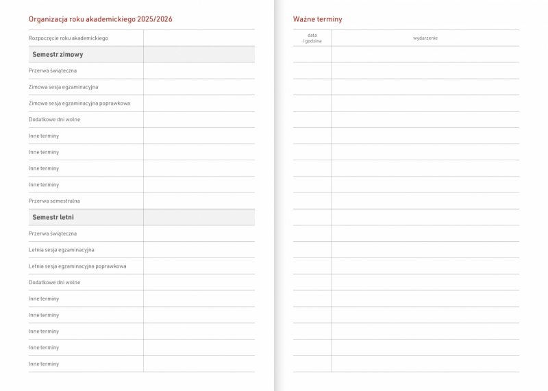 kalendarz akademicki z organizacją roku 2025/2026