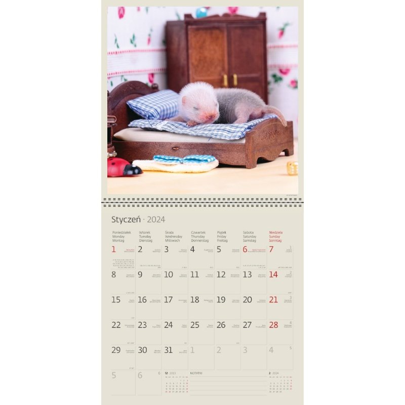 Kalendarz ścienny wieloplanszowy Małe przyjemności 2024 Z NAKLEJKAMI - przykładowa strona z kalendarza