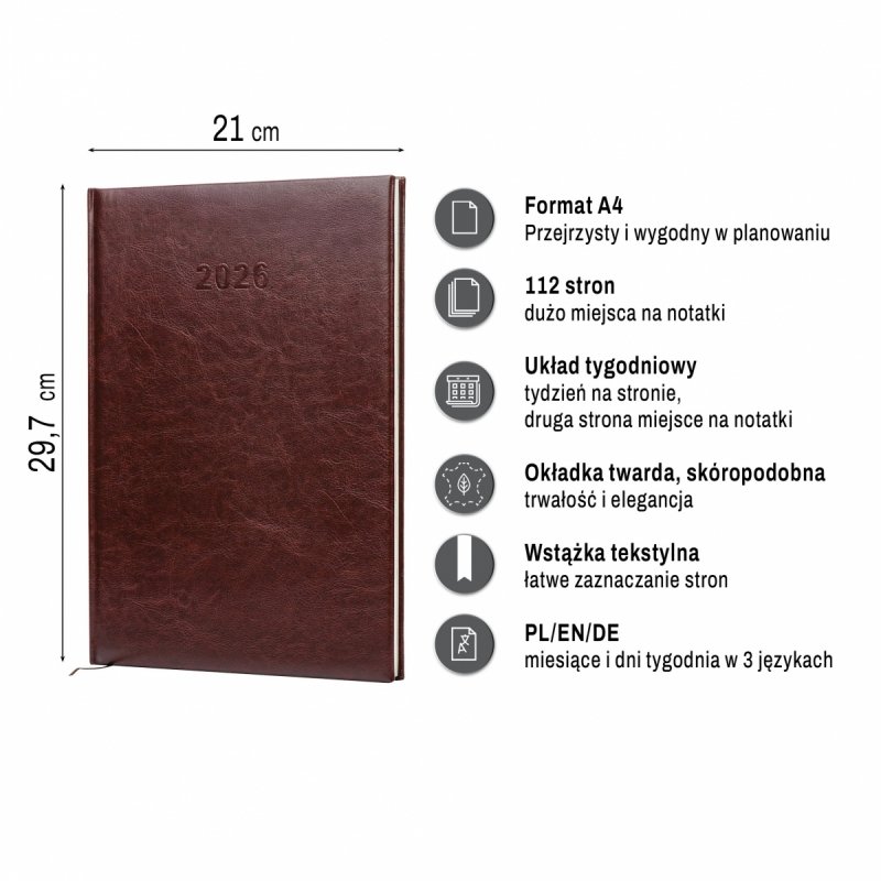 Kalendarz A4, dużo miejsca na notatki