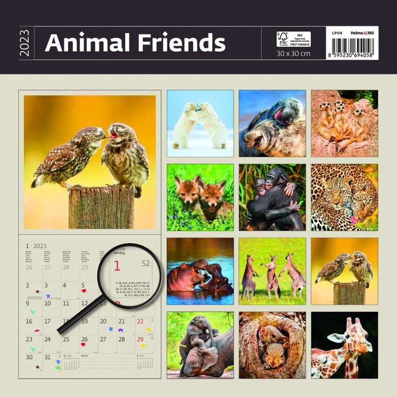 Kalendarz ścienny wieloplanszowy Animal Friends 2023 z naklejkami - okładka tylna