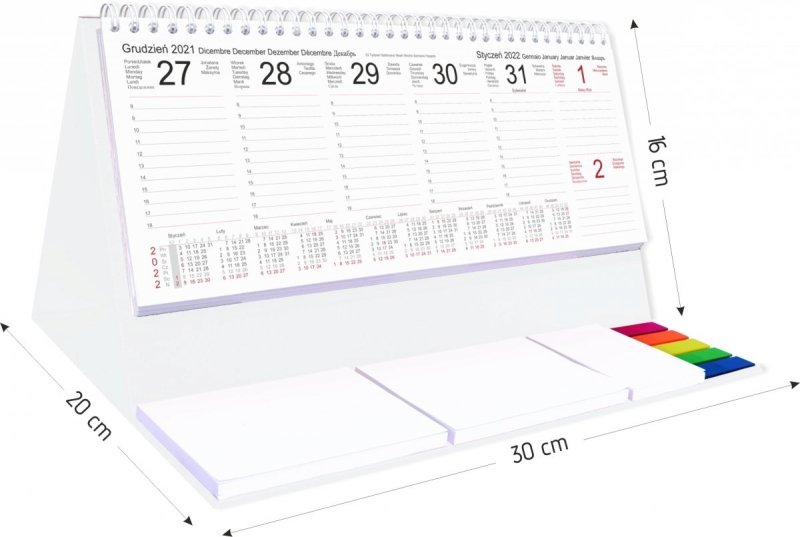 Kalendarz biurkowy z notesami i znacznikami EXCLUSIVE PLUS 2022 biały