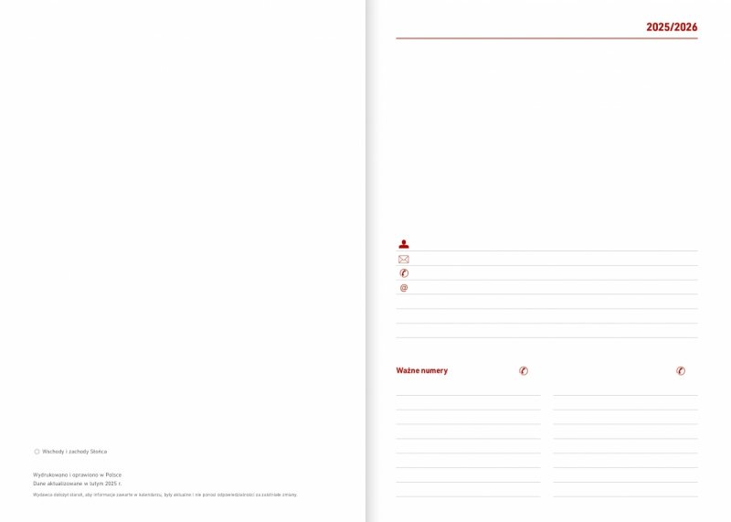 kalendarz dla pedagoga na rok szkolny 2025/2026 w formacie A5