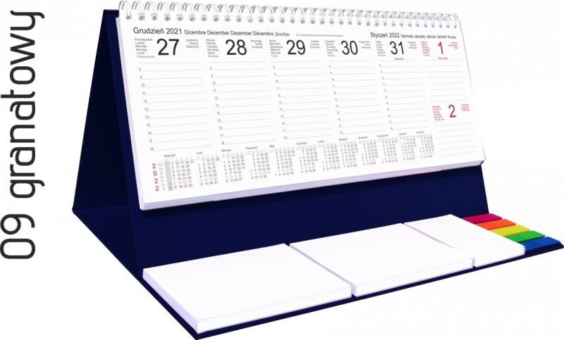 Kalendarz biurkowy z notesami i znacznikami EXCLUSIVE PLUS 2022 bordowy