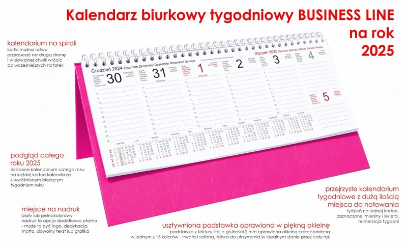 opis kalendarza tygodniowego BUSINESS LINE na rok 2025