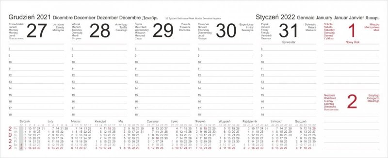 Kalendarz biurkowy TYGODNIOWY Z PIÓRNIKIEM 2022 żółty