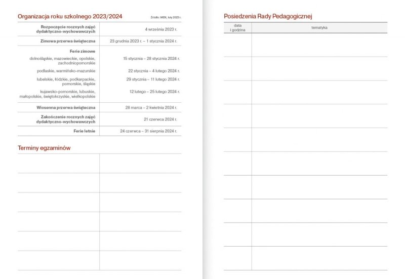 Kalendarz nauczyciela 2023/2024 B6 tygodniowy oprawa  PCV FLEX EKO