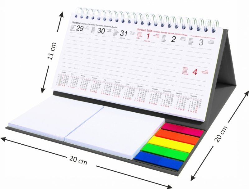 Kalendarz biurkowy z notesami i znacznikami MIDI TYGODNIOWY 2026 szary