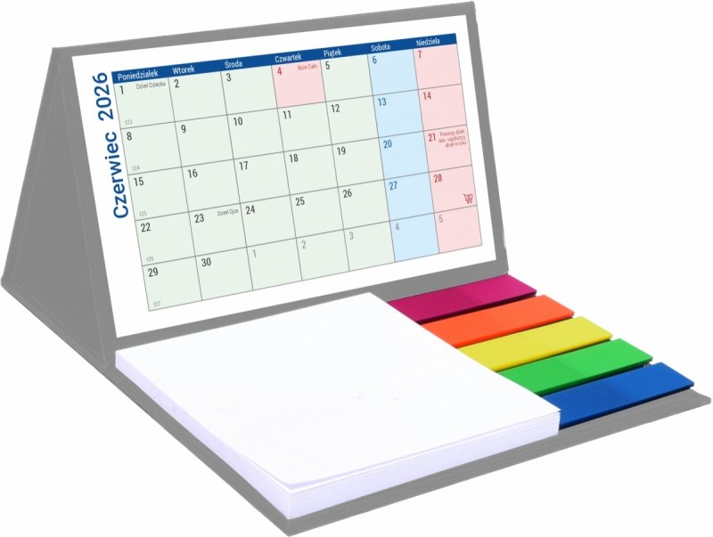 kalendarz biurkowy szkolny na rok 2026/2027 MINI z notesami i znacznikami