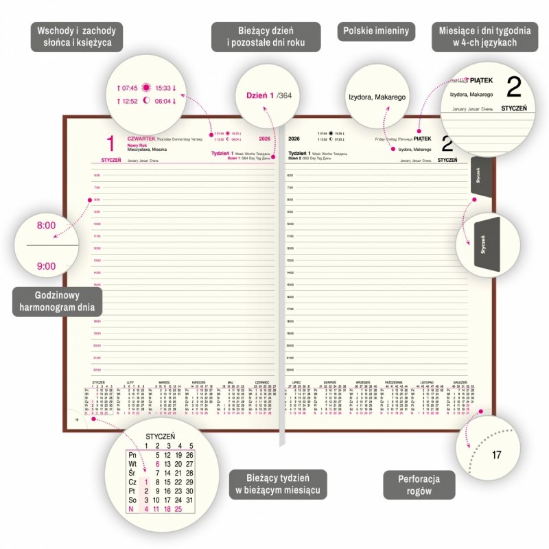 opis bloku kalendarza dziennego na rok 2026
