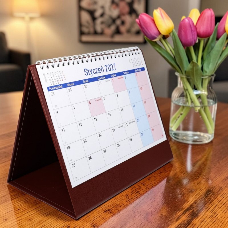 Kalendarz 2027 PLANO stojący na twardej podstawce