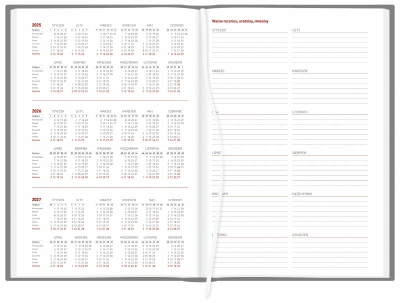 skrócone kalendarium 2025, 2026 oraz 2027, ważne rocznice, urodziny