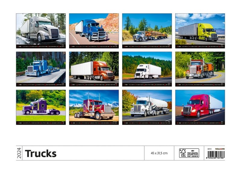 Kalendarz ścienny wieloplanszowy Trucks 2024 - okładka tył