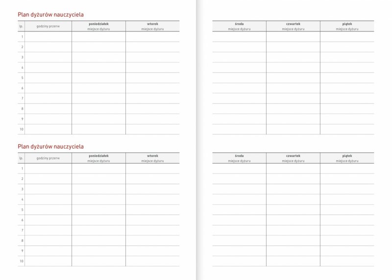 kalendarz dla nauczyciela - plan lekcji nauczyciela