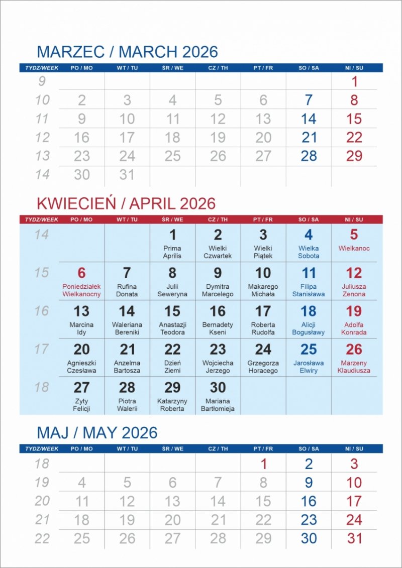Kalendarz biurkowy z notesem i znacznikami TOP 3-miesięczny 2026 granatowy