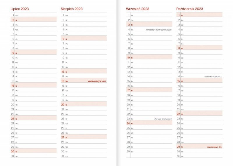 Kalendarz nauczyciela 2023/2024 A5 tygodniowy z długopisem oprawa zamykana na gumkę NEBRASKA czerwona (gumki granatowe) - TULIPANY Z DEDYKACJĄ