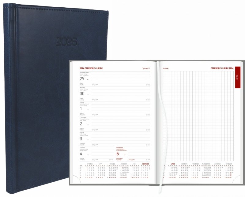 kalendarz książkowy A5 tygodniowy z notesem na rok 2026