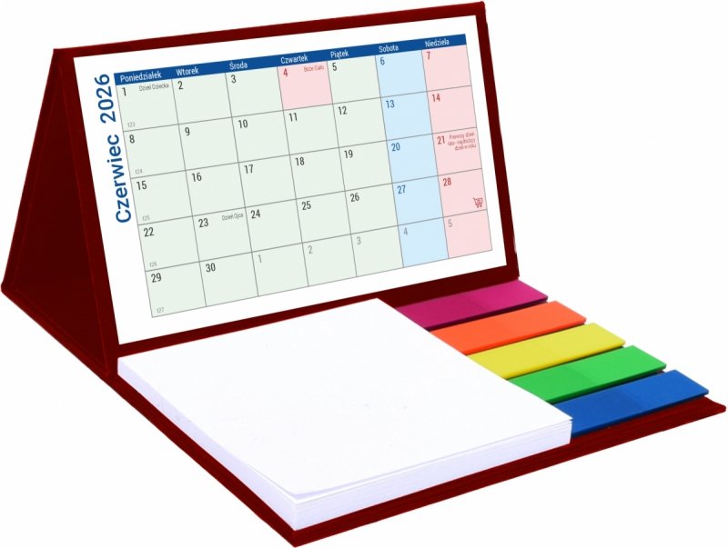 kalendarz biurkowy szkolny na rok 2026/2027 MINI z notesami i znacznikami