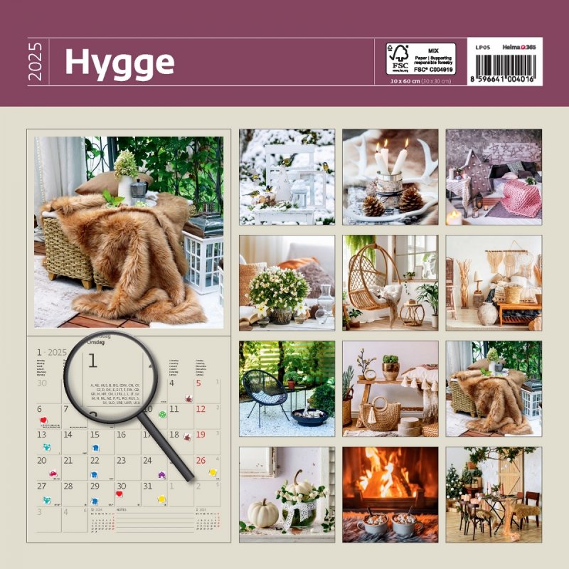 Kalendarz ścienny wieloplanszowy Hygge 2025 z naklejkami - okładka tył