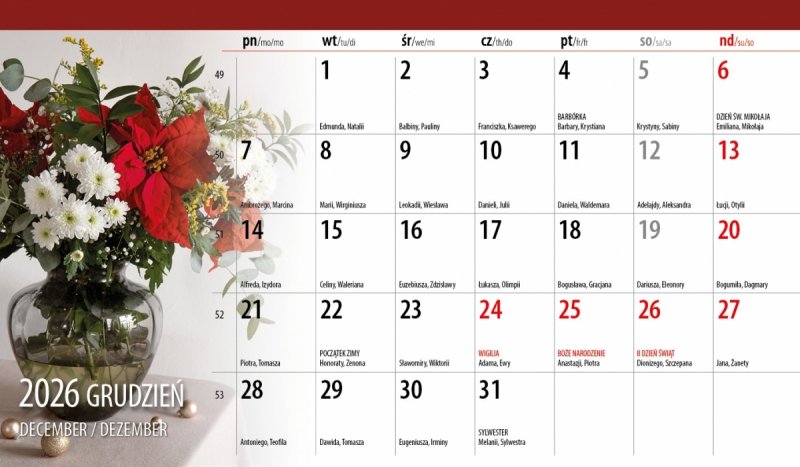 biurkowy kalendarz na rok 2026 
