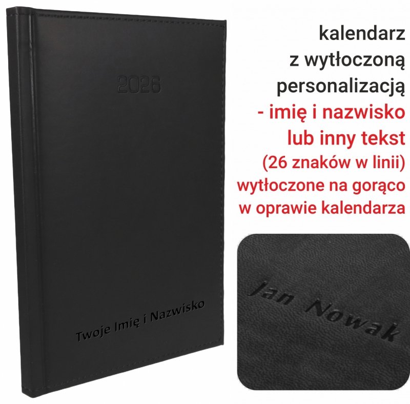 kalendarz książkowy A5 tygodniowy na rok 2026 z tłoczoną personalizacją