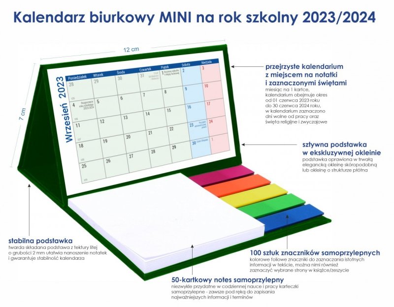 Opis kalendarza biurkowego na rok szkolny 2023/2024 