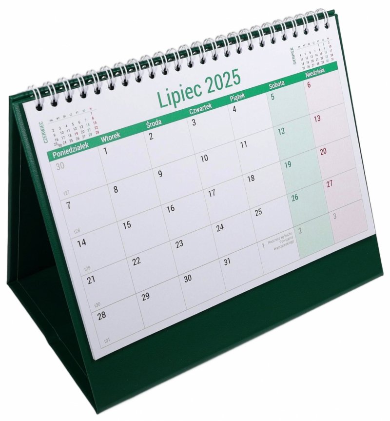 kalendarz na tekturowej sztywnej podstawce na biurko, dla ucznia na rok szkolny 2025/26