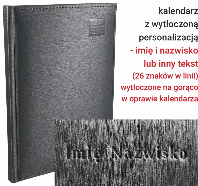 oprawa kalendarza Aluminium na rok 2026 z tłoczoną personalizacją