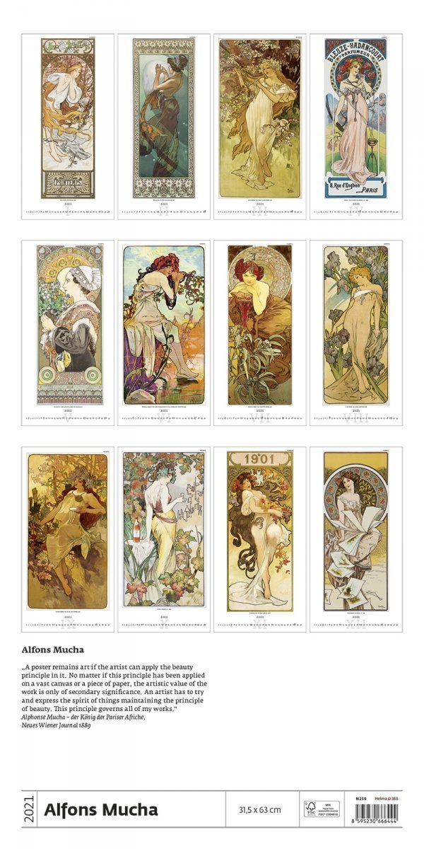 Kalendarz Scienny Wieloplanszowy Alfons Mucha 2021 Exclusive Edition kalendarz mucha
