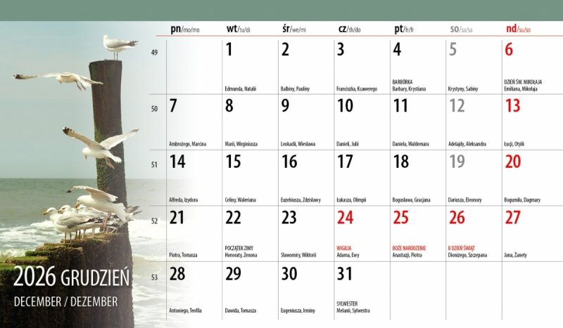 biurkowy kalendarz na rok 2026 