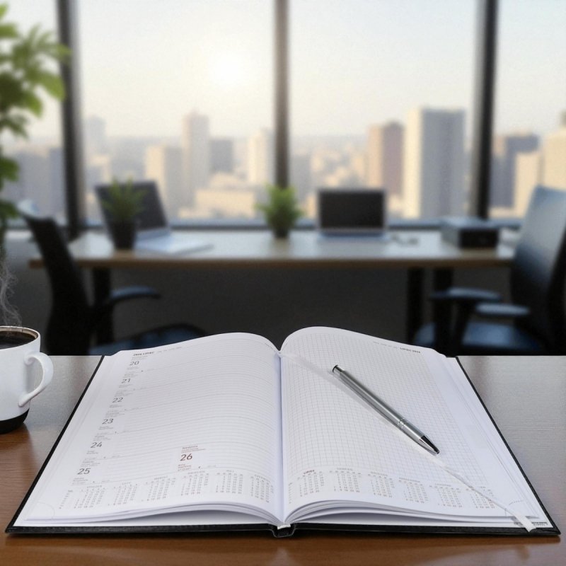 Kalendarz książkowy 2026 A4 TYGODNIOWY Z NOTESEM papier biały drukowane registry oprawa VIVELLA EXCLUSIVE granatowa