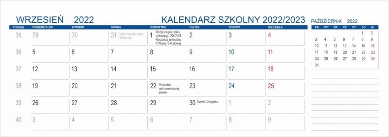 Kalendarium do kalendarza szkolnego MAXI - wrzesień 2022