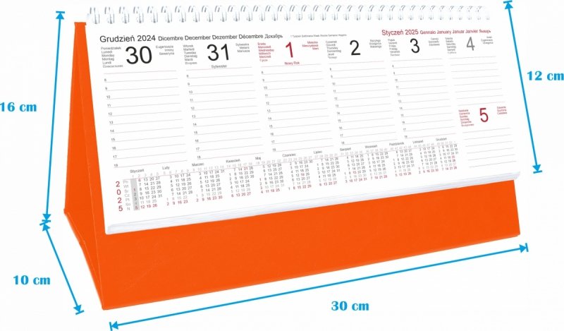 Wymiary kalendarza tygodniowego na rok 2025