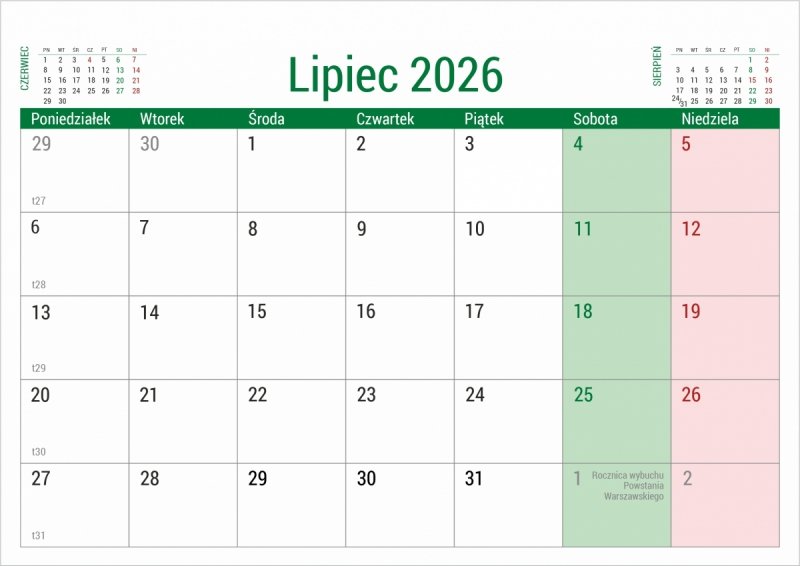 kalendarz na tekturowej sztywnej podstawce na biurko na rok 2026