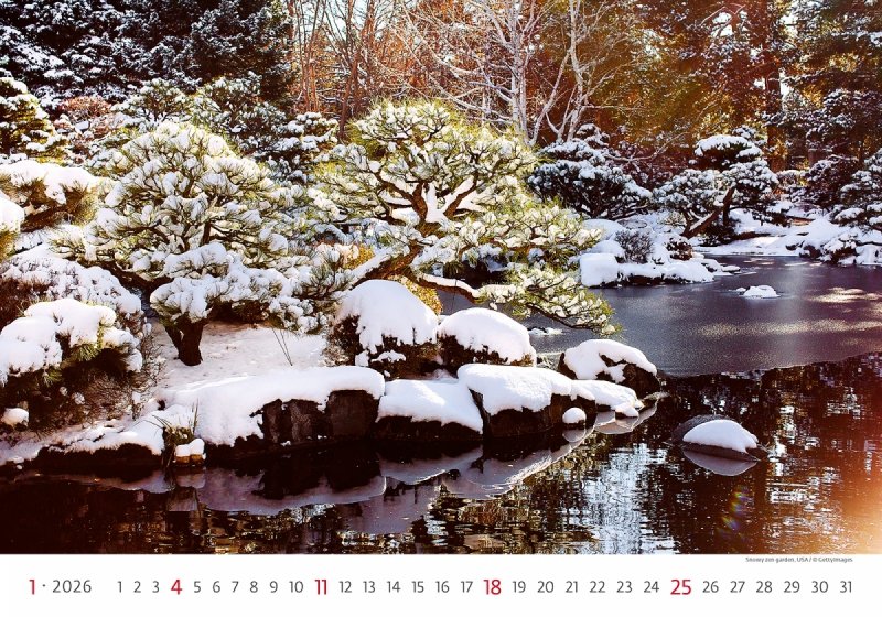 kalendarz ścienny na rok 2026 z fotografiami ogrodów