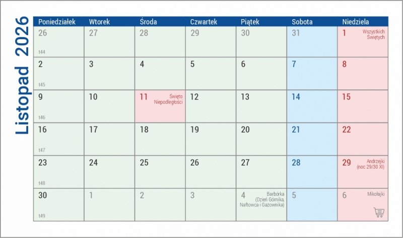 Kalendarz biurowy MINI z notesem i znacznikami na rok 2026