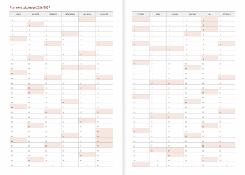 kalendarz z planem roku szkolnego 2026/2027