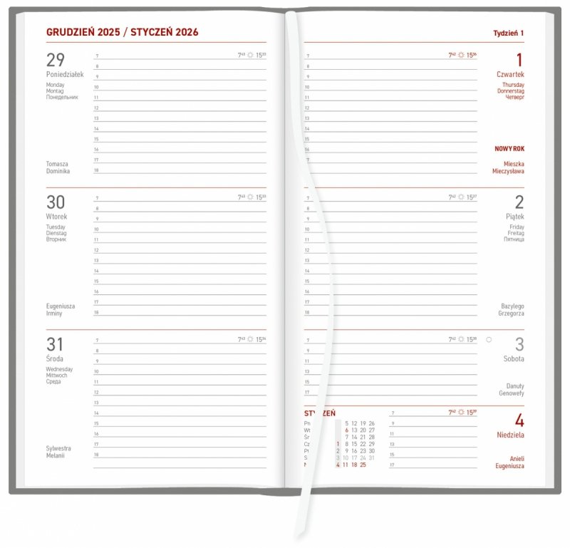 blok kalendarza A6 tygodniowego, papier biały