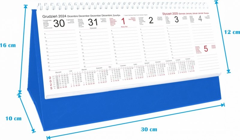 Wymiary kalendarza tygodniowego na rok 2025
