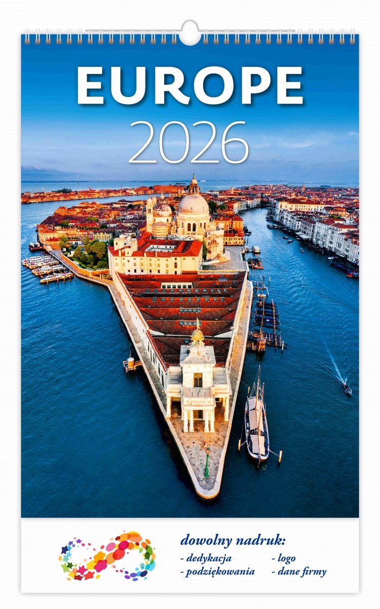 kalendarz na spirali wieloplanszowy Europe na rok 2026 z logo