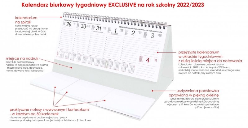Kalendarz stojący na biurko tygodniowy na rok szkolny 2022/2023 + notesy - opis