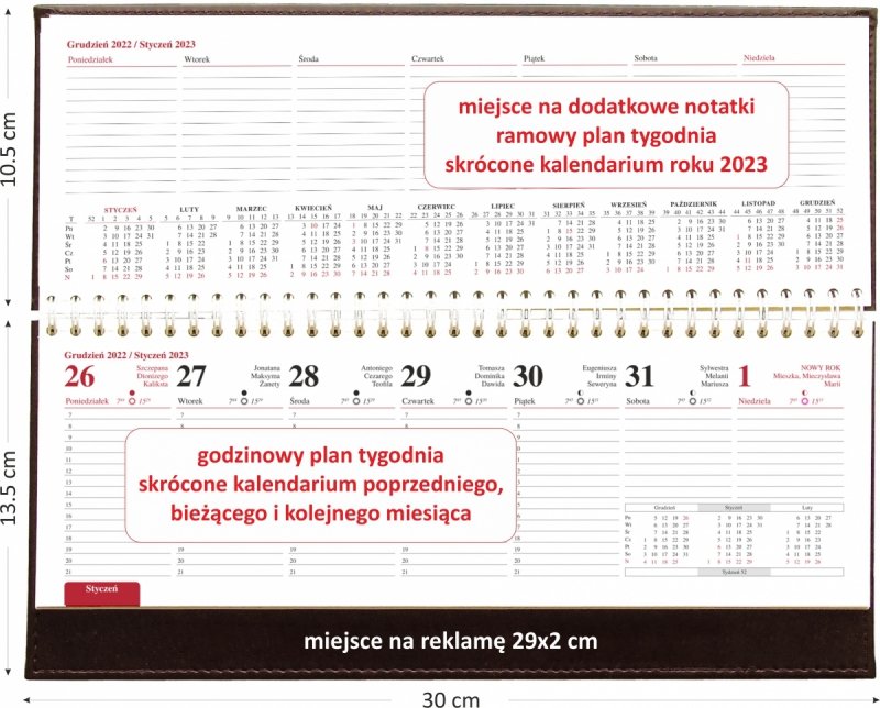 Kalendarz biurkowy stojąco-leżący LUX 2023 NEBRASKA - opis 