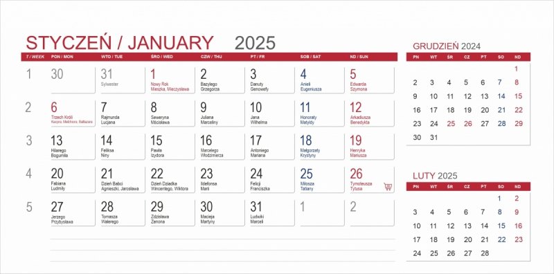 kalendarz biurkowy do postawienia na biurku - styczeń 2025