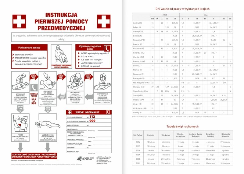 instrukcja pierwszej pomocy przedmedycznej w kalendarzu dla pedagoga 