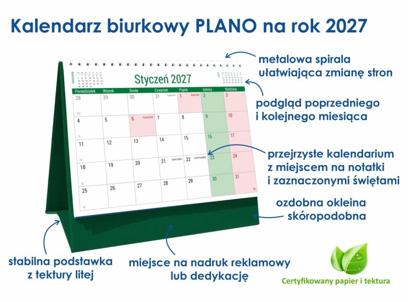 kalendarz na sztywnej podstawce na rok 2027