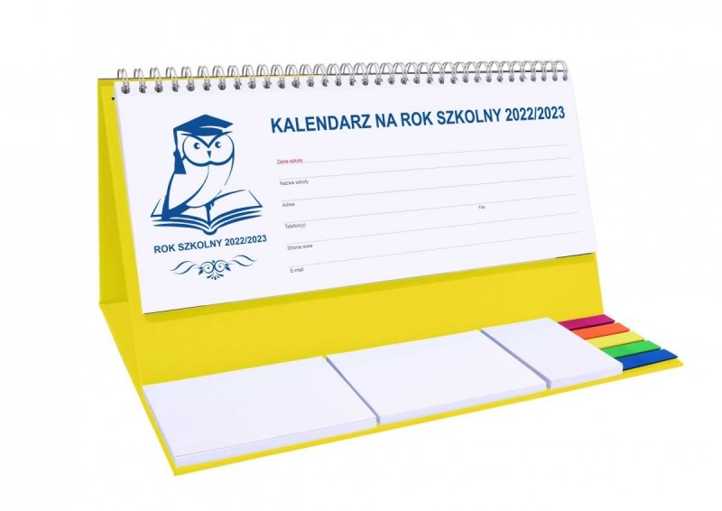 Kalendarz biurkowy tygodniowy z notesami i znacznikami  na rok szkolny 2022/2023
