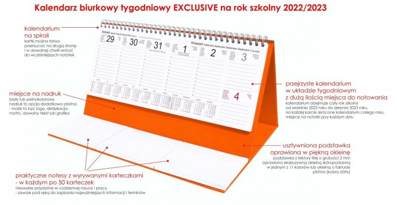 Kalendarz stojący na biurko tygodniowy na rok szkolny 2022/2023 + notesy - opis